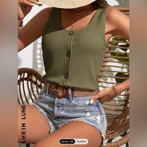 Waffle Knit Button Tank Top